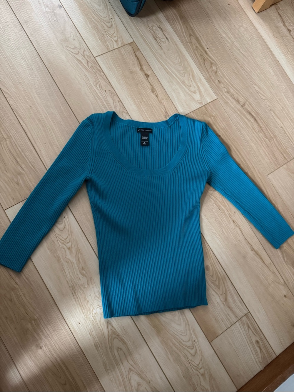 Express Teal Ribbed Scoop-Neck Knit Top